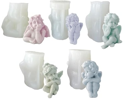 5 Pezzi Stampi per Candele in Silicone Angelo 3D - Forma Di Angelo In Preghiera - Stampo Candela Angioletto
