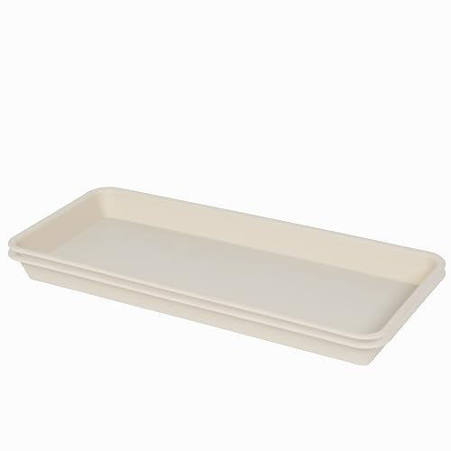 VUWEZ Paquete de 2 bandejas de plástico rectangulares de 30 Pulgadas, Bandeja de Goteo de Agua para Plantas de Interior/Exterior para macetas, alféizar de Ventana (8 x 30 Pulgadas, Beige)