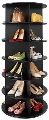 SpaceAid 6-stöckiges drehbares Schuhregal, Modern, Karussell-Regal, Lazy Susan, Schuhschrank, Organisation (schwarz)
