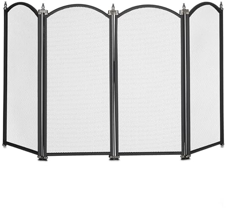Relaxdays Griglia Parascintille, con 4 Pannelli, Protezione per Camino, Caminetto, HxL: 54x97,5 cm, in Metallo, Nero, Alluminio