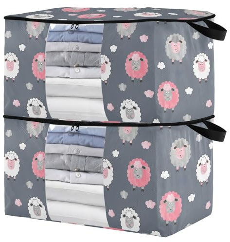 Bettwäsche-Set mit niedlichem Schaf, faltbar, für Schrank, Decke, Aufbewahrung, Organizer, faltbar, Schlafzimmer, Schrank, Regal, Organizer, große Aufbewahrungskörbe, 2 Stück