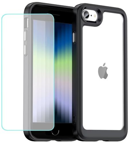 Wanyuexes Coque pour iPhone 7/8/pour iPhone SE 2020/pour iPhone SE 2022/SE 3 2022 Verre Trempé, Anti-Jaunissement Protection Militaire Étui de Mince Bumper Housse pour iPhone 8 Noir