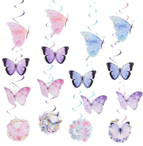 30 Stück Schmetterlinge Hängende Wirbel, Bunte Schmetterlinge Spiralen Deko, Frühling Sommer Party Luftschlangen Dekorationen für Graduation, Geburtstag, Hochzeit, Garten Themen Party Dekorationen