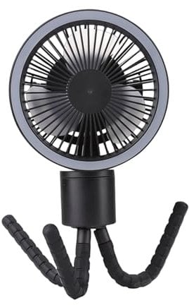 Ventilatore portatile da campeggio con luce LED, batteria da 4000 mAh, durata 4-12 ore, con gancio, rotazione automatica a 360°, ventilatore ricaricabile, ventilatore da tenda per picnic, barbecue,