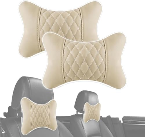 YANGCP Autositz Nackenkissen Kopfstütze Für BMW iX1 2023, Weiche Bequeme Nackenstütze Auto Nackenkissen Kopfkissen Auto Kissen,Beige