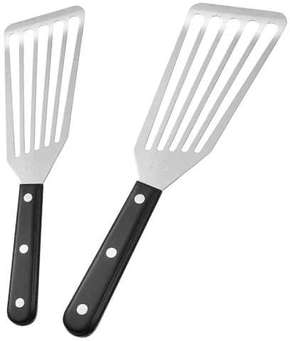 2 Pieces Stainless Steel Slotted BBQ Shovel Professional Fish Spatula Handle Stainless Steel Fish Slice Non Stick Frying Spatula for Cooking
