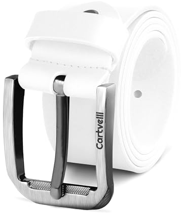 Cartvelli Premium Ledergürtel Herren Weiß 115cm Made in Germany mit Geschenkbox Echt-Leder Herrengürtel Vollleder Jeansgürtel Leder Gürtel 40mm Anzug jeans chino pants weiss M19w-115