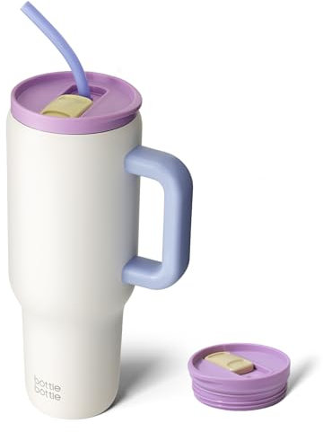 bottlebottle BOTTLE BOTTLE Tasse isotherme 1200 ml, Mug avec paille et poignée, Tasse avec paille sous vide en acier inoxydable pour cadeaux, fêtes, bureau, Café (yaourt)