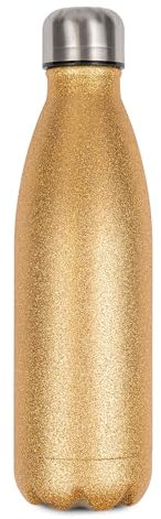 PlottPrint Trinkflasche aus Edelstahl 500ml Spark Glitzer - auslaufsichere & thermoisolierte Wasserflasche hält Getränke bis zu 18 Stunden warm oder kalt, Farbe:Glitzer | Gold