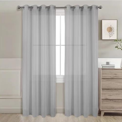 GREATOYAR Cortinas Salon Modernas, Cortinas Visillos Liso, Translúcidas Visillos, Cortinas Poliéster, Cortinas para Sala Cuarto Dormitorio Comedor Cocina Salón, 2 Piezas, 140x260cm, Gris