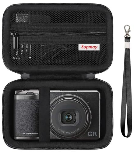 Supmay Hard Carrying Case for Ricoh GR IIIx/GR III/GR II/GR Digital Compact Camera, Protective Storage Bag with Zipper Mesh Pocket for USB Cable, Battery, Black