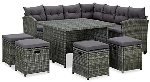 Iiaky 6-TLG. Garten-Lounge-Set mit Auflagen Lounge GartenmöBel Set Garten Lounge Garden Furniture Sets Lounge Set Balkon Poly Rattan Grau 315231