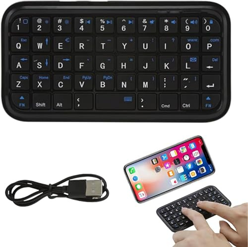 Mini Clavier Bluetooth sans fil Rechargeable, Silencieux Portable Petit Compact Clavier pour Windows/iOS/Android/PC/Ordinateur Portable/Smartphone/Tablette, pour Voyage Enfants Garçons Filles Cadeau