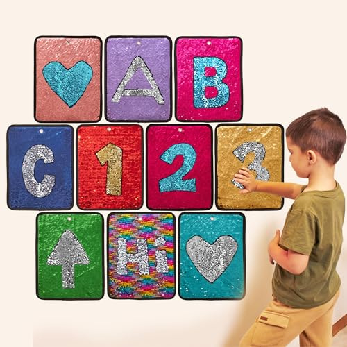ODOXIA 10 Sequin Stoffmatten | Sequin Stoff-Sensorik-Wand | Wendbare Sequin Stoffe | Sensorik-Platten für Kinder | Sequin Sensorik-Matten | Flip-Stoff-Sensorik-Wand