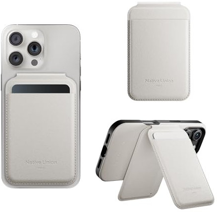Native Union Porta Carte Magnetico Active Wallet Stand - Supporto MagSafe per iPhone Air, 17, 16, 15, 14 - Extra Sicuro & Ultra Sottile - Conserva 4 Carte - Materiali Durevoli & Riciclati (Pietra)