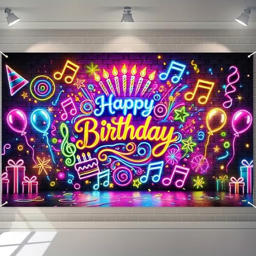 Neon-Banner für Geburtstagsparty, 180 x 109 cm, leuchtet im Dunkeln, Geburtstagsparty, Fotografie-Hintergründe, Happy Birthday, Party-Dekoration, Banner für Kinder, Jungen, Mädchen