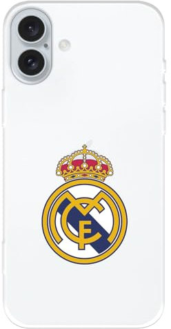 iPhone 16 Plus Case Real Madrid Escudo Real Madrid Transparent to Protect Your Mobile Phone, Flexible Silicone Layer with Official Real Madrid License