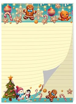 Junapack Buntes Briefpapier Schreibblock Briefbögen Notizblock mit Linien Weihnachten Winter Weihnachtsstiefel Wichtelgeschenk für Kinder Jungen Mädchen Schule (1 Block A5 mit 25 Blättern)