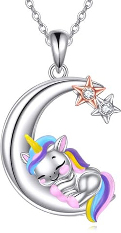 Einhorn Kette 925 Sterling Silber Einhorn Anhänger Halskette Mondphase Halskette Damen Einhorn Schmuck