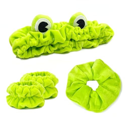 my novel things 4 Stück Spa Stirnband, Haarband Kosmetik, Elastisch make up haarband zum Waschen Gesicht Wristband Set, Schwamm weiches Frottee Frosch haarband, für Dusche Hautpflege Mädchen Sport