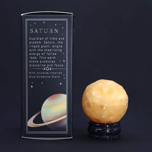 Gemstone Planets on a Goldstone Stand Yellow Jade Planet on a Sola Goldstone Stand SATURN