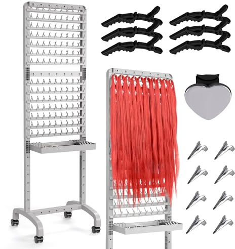 Yumkfoi 280 Pegs Braiding Rack, Adjustable Hair Racks with Tray and Tools | 2-sided Movable Braiding Hair Rack with 17 Braiding Tools, Braid Rack for Braiders, Hair Separator with Wheels (Grey)