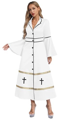 TTAO Femme Robe de Clergé Mat Choir Robes Robe de Chœur d'église Robes de Confirmation Manches Longues Vêtement Catholique Tenue Soirée Cérémonie Cocktail Fête S-3XL
