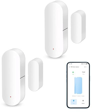 Intelligenter WLAN-Türsensor: Türöffnungskontaktsensor für die Sicherheit zu Hause, kabelloser Fenstersensor mit sofortigen App-Benachrichtigungen, kompatibel mit Alexa und Google Assistant (2er-Pack)