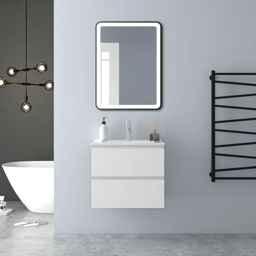 HAPAOSO Mueble de baño con Lavabo, Blanco Mate, cajón Doble, 60 x 38,5 x 52cm