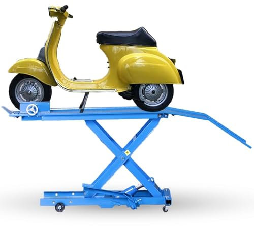 Generico Ponte Sollevatore Professionale per Scooter e Moto, Portata 360 kg, Piattaforma Rialzabile con Manovella, Blu