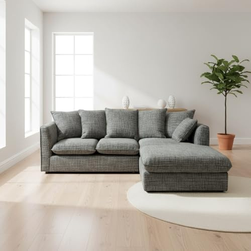 Abakus Direct | Lucas Textured Corner Sofa | Sofa with Chaise Lounge in Modern Living Room Style | Available in Grey (Grey, Right Hand Facing)