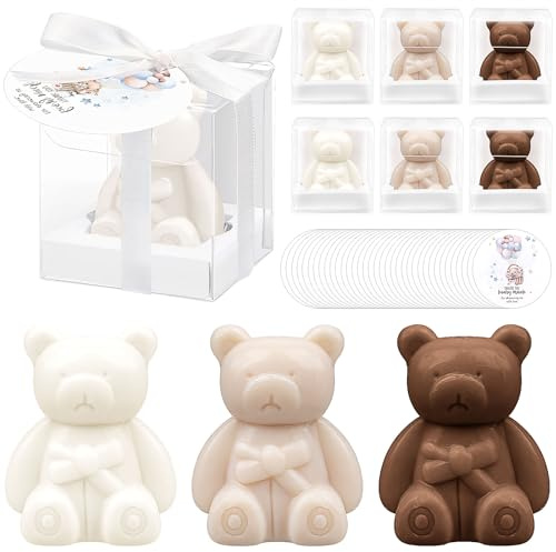 M-Aimee 36 Stück Bär Baby Shower Favors Bär Dusche Seife Gastgeschenke mit Dankeskarten und Boxen für Babyparty, Dekoration, Gastgeschenk, Hochzeitsbedarf (weiß und braun)