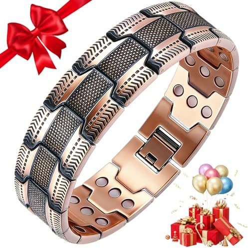 BOYUNSHI Kupferarmband Herren 3 Reihen Ultra-Starke Magnete Magnetarmband, Patent Männliches Design 99.99% Reines Kupfer-Magnetarmband, Einstellbare Länge mit Größenanpassungswerkzeug, Geschenkbox