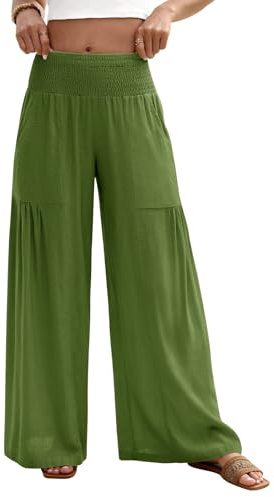 heekpek Leinenhose Damen Sommer Elegante Weite Stoffhose Sommerhosen Leicht Luftig Chinohose Lockere Hose High Waist Strandhose mit Plissee Breitem Bund