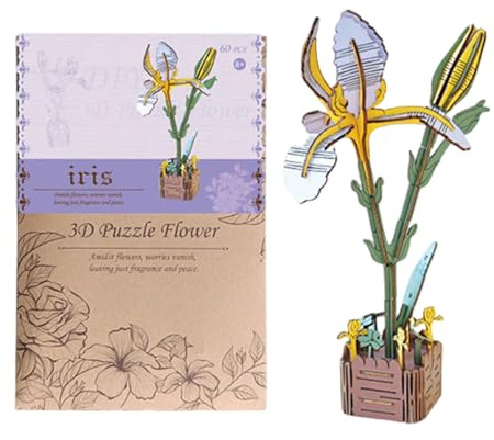 Wooden 3D Flower Puzzle – DIY Building Set for Kids | Creative Wooden Puzzle for Home Decor, Relaxation, Shelf Display, Table Centerpiece, Gift Fun Craft Activity, Learning and Decorative Display