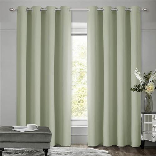 VEHEDE Salbeigrün Verdunklungsvorhänge Thermovorhang Kälteschutz Schallschutz, Gardinen mit Ösen Vorhänge Wohnzimmer, Raumteiler Vorhang Thermo Vorhang gegen Kälte, H 200 x B 140 cm, 2er Set