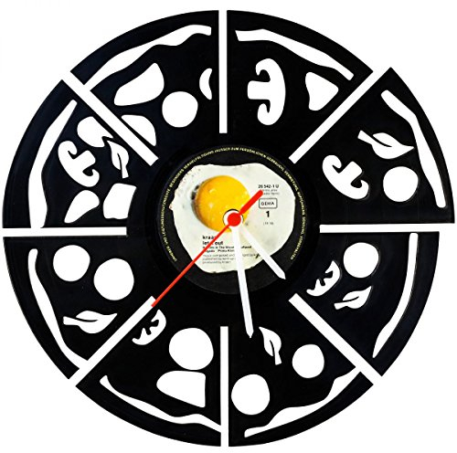 GRAVURZEILE Wanduhr aus Vinyl Schallplattenuhr „Pizza ist da“ Upcycling Design Uhr Wand-Deko Vintage-Uhr Wand-Dekoration Retro-Uhr Made in Germany