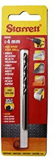 Starrett Split Point Drill Bits - HSS High Speed Steel 4x75mm KBAR040 Twist Drill Bit - For Steel Cast Iron Wood Soft Materials Iron