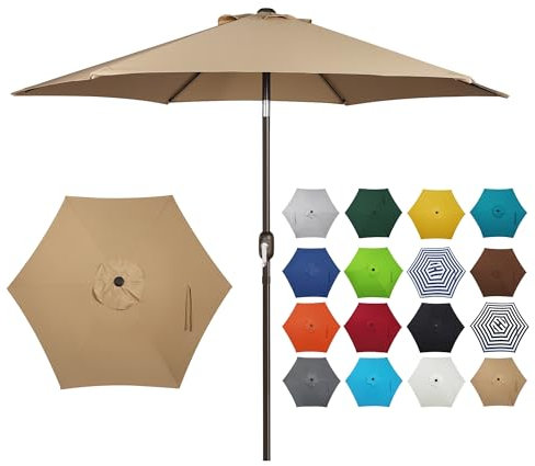 Blissun Parasol de terrasse de 2,3 m, parasol de jardin avec manivelle inclinable à bouton-poussoir (brun roux)