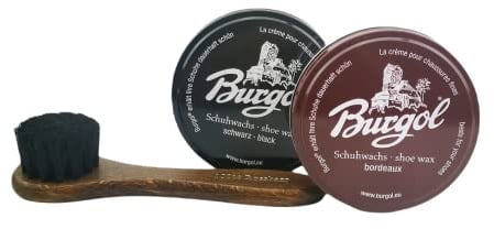 Burgol Hebold Schuhmacherei kleines Set Schuhwachs Schwarz, Bordeaux und gratis Cremebürste