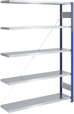 eurokraft | Steckregal | Bauart leicht | einseitig | HxBxT 2000 x 1300 x 400 mm | blau/verzinkt | Anbauregal