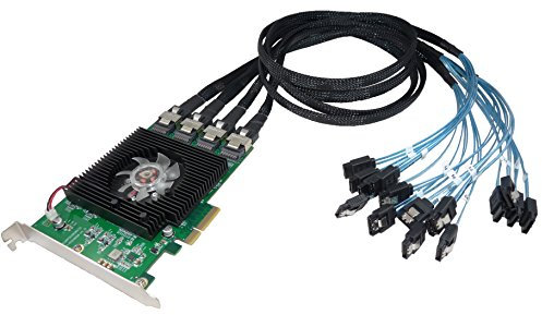 Computer District - Controller-Karte SATA PCI Express (PCI-E – PCIe) x4-16 Ports SATA 3 (SATA III) – Chipsatz Marvell 88SE9215 + 4 Kabel Mini SAS auf 4 SATA-Anschlüsse