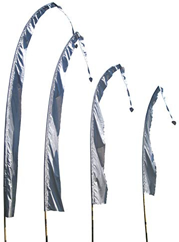 DEKOVALENZ - Balifahne SANUR, 3 Meter Silbergrau, Stoff ohne Stange, Umbul Umbul