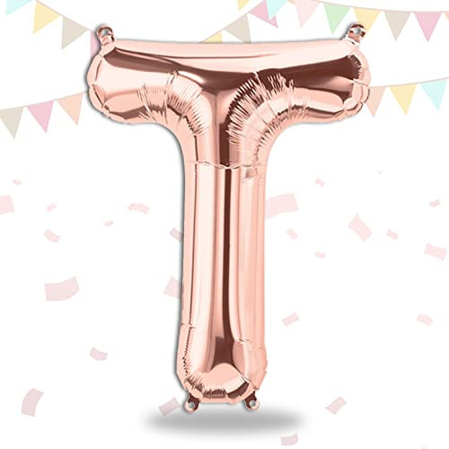 FUNXGO Folienballon Buchstaben Rosegold T - Buchstaben Luftballon Klein T - ca. 40cm Nur Luftfüllung - Ideal für Geburtstag, Hochzeit & Party Deko - Ballon Buchstabe T Rosegold
