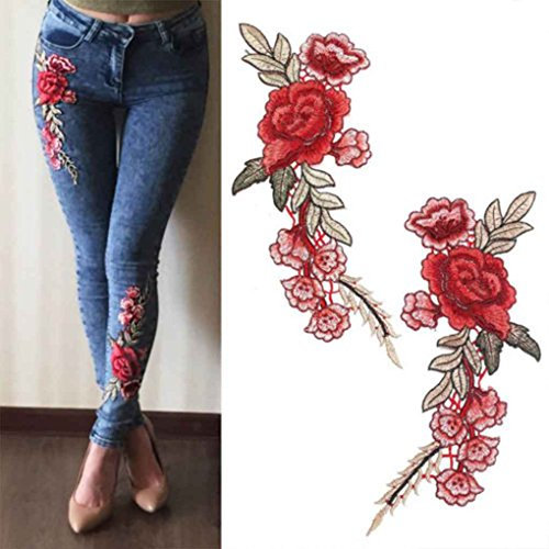Dpolrs 1 paire de patchs brodés en forme de fleur de rose DIY pour pantalons en jean