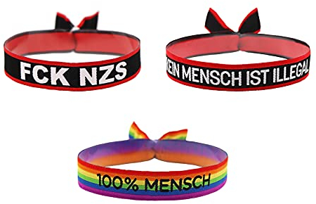 3er Pack FCK NZS Kein Mensch ist illegal 100% Mensch Armband Festival Bändchen