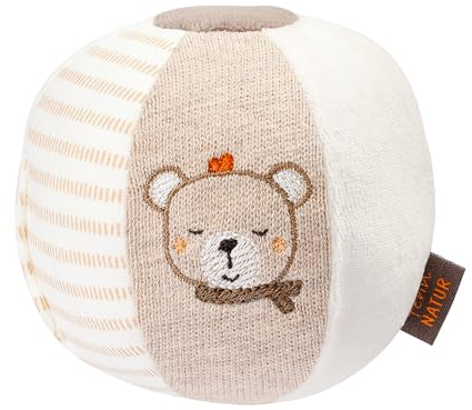 Fehn Activity Stoffball Esel & Teddy fehnNATUR - Spielball mit Bio Baumwolle - Ball Babyspielzeug mit Rassel - Greifball zur Förderung der Motorik - Spielzeug für Babys & Kleinkinder ab 0+ Monaten