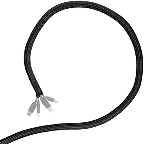 Minadax® 1 Meter, 16mm Ø Gewobener Selbstschließender Profi Kabelschlauch Kabelkanal in schwarz für flexibles Kabelmanagement