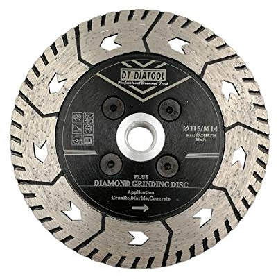 DT-DIATOOL Diamond Dual Cutting Disc 4.5 Inch / 115mm Disc with M14 Thread for Cutting Grinding Concrete Granite Marble Stone