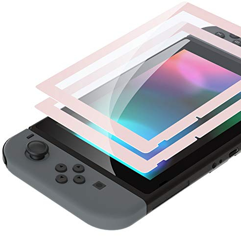 eXtremeRate Verre Trempé pour Nintendo Switch, Protection d'écran pour Switch Anti Rayures et Empreintes Digitales HD Transparent sans Bulles Incassable avec Bordure Rose